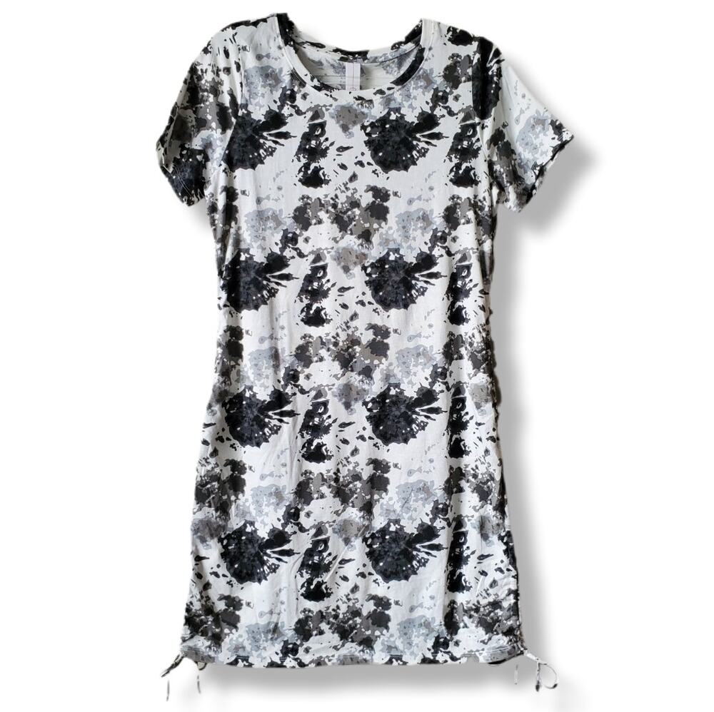Women Black White Tie Dye Mini Dress Tunic Top M Boho Beach Resort Casual NEW